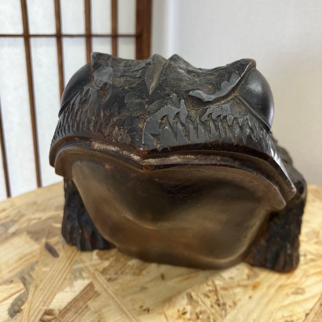 骨董品　福かえる　木彫　かえる　昭和20年頃の作￼N 37kE