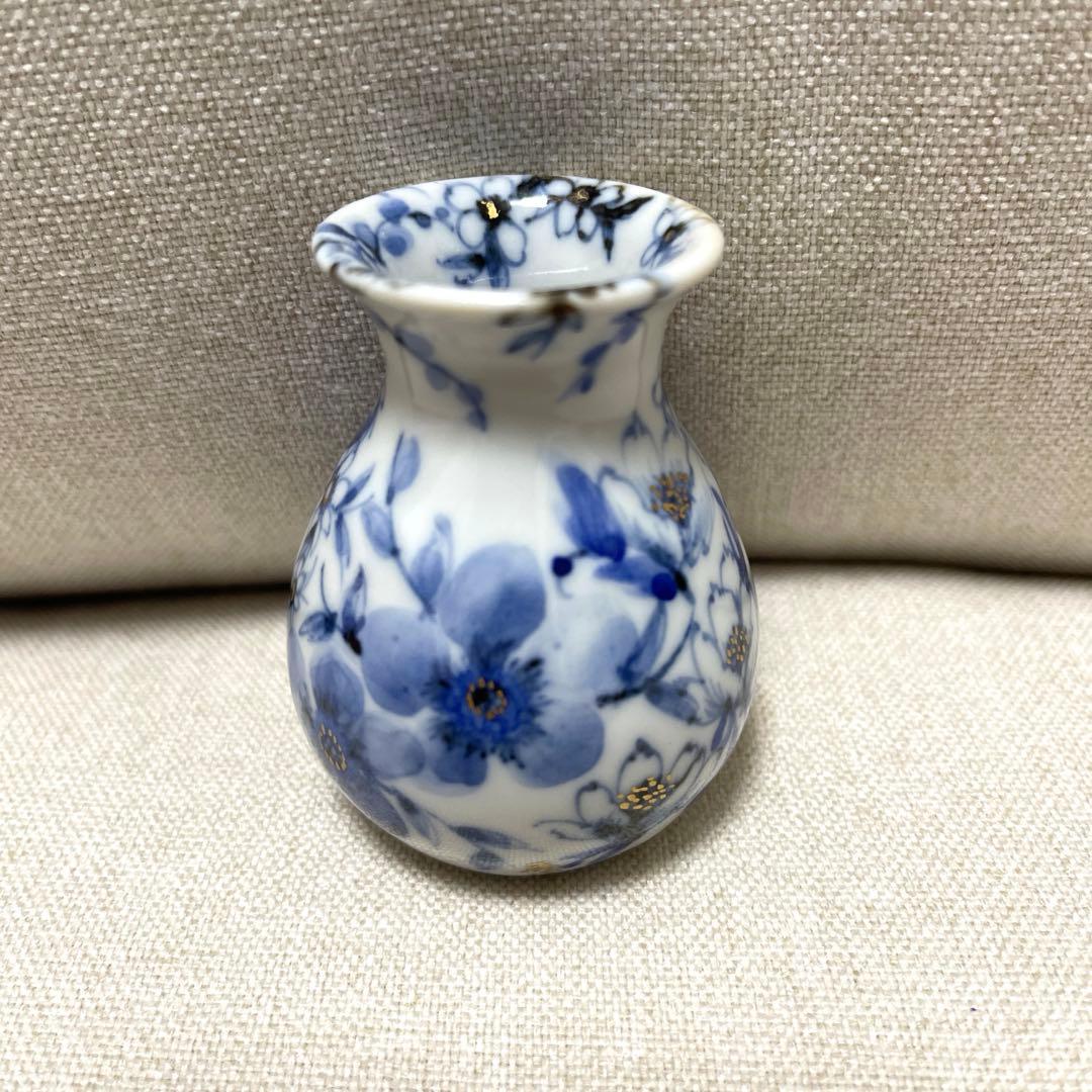 渡辺秀代　染付花舞文小花器　一輪挿し　花器　九谷焼