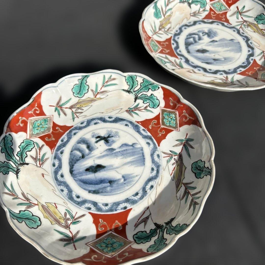 古伊万里　染め錦金彩皿　7寸×2枚。