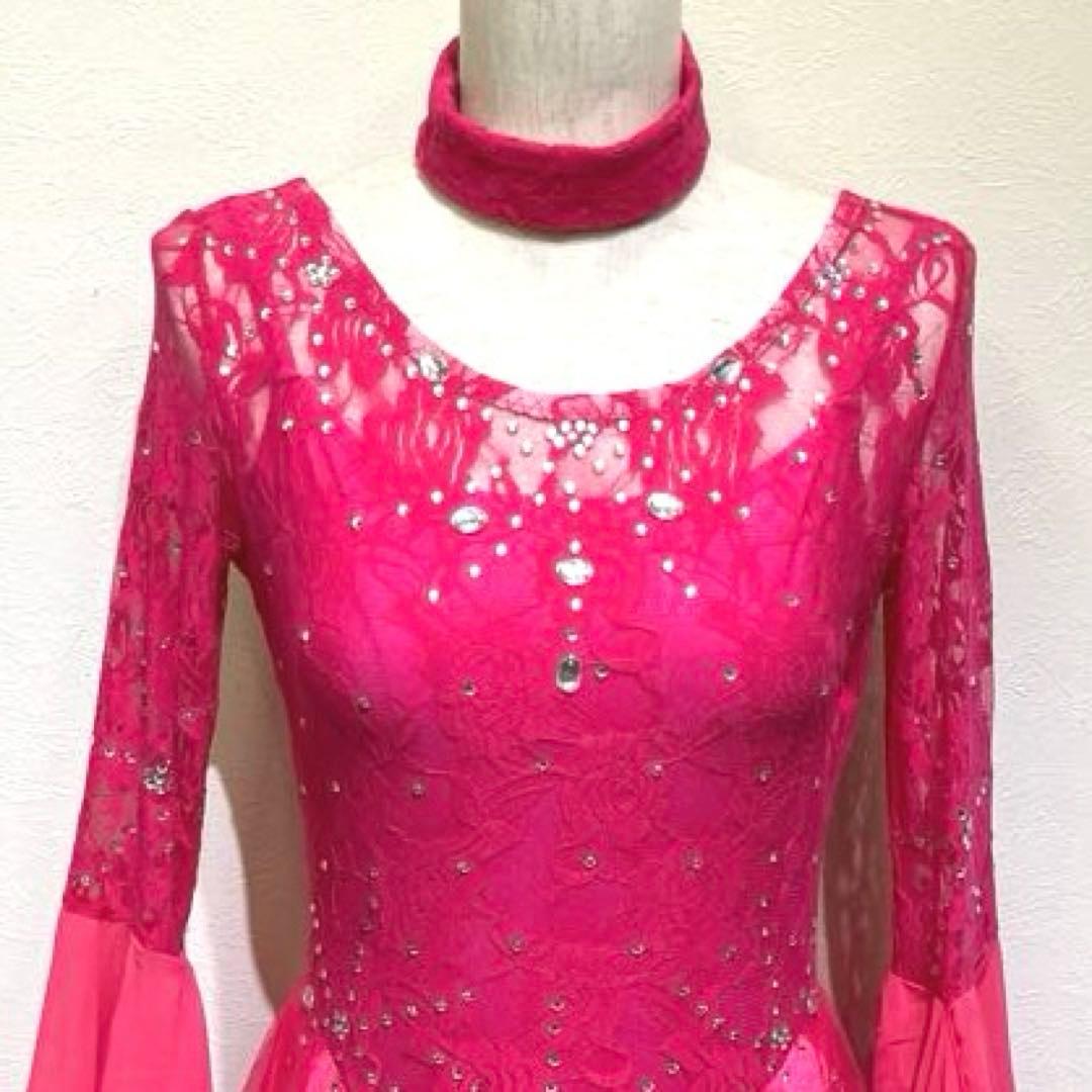 社交ダンス　スタンダードドレス　ボールルームドレス　スパンコール　花柄レース