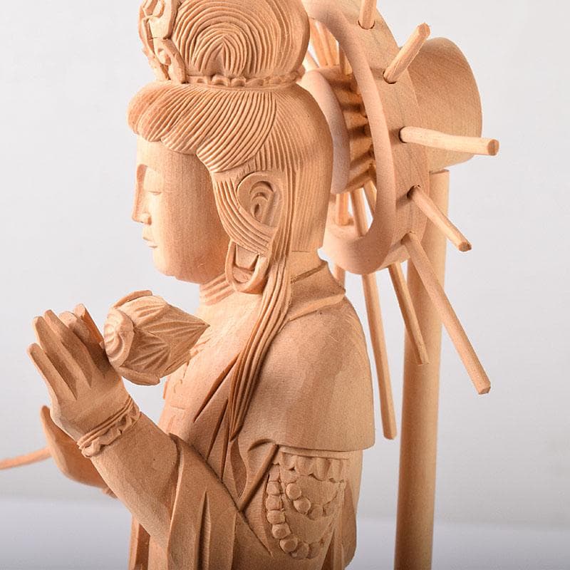 仏教美術　木彫　観音菩薩像　仏像　置物　木箱付　C　7604C