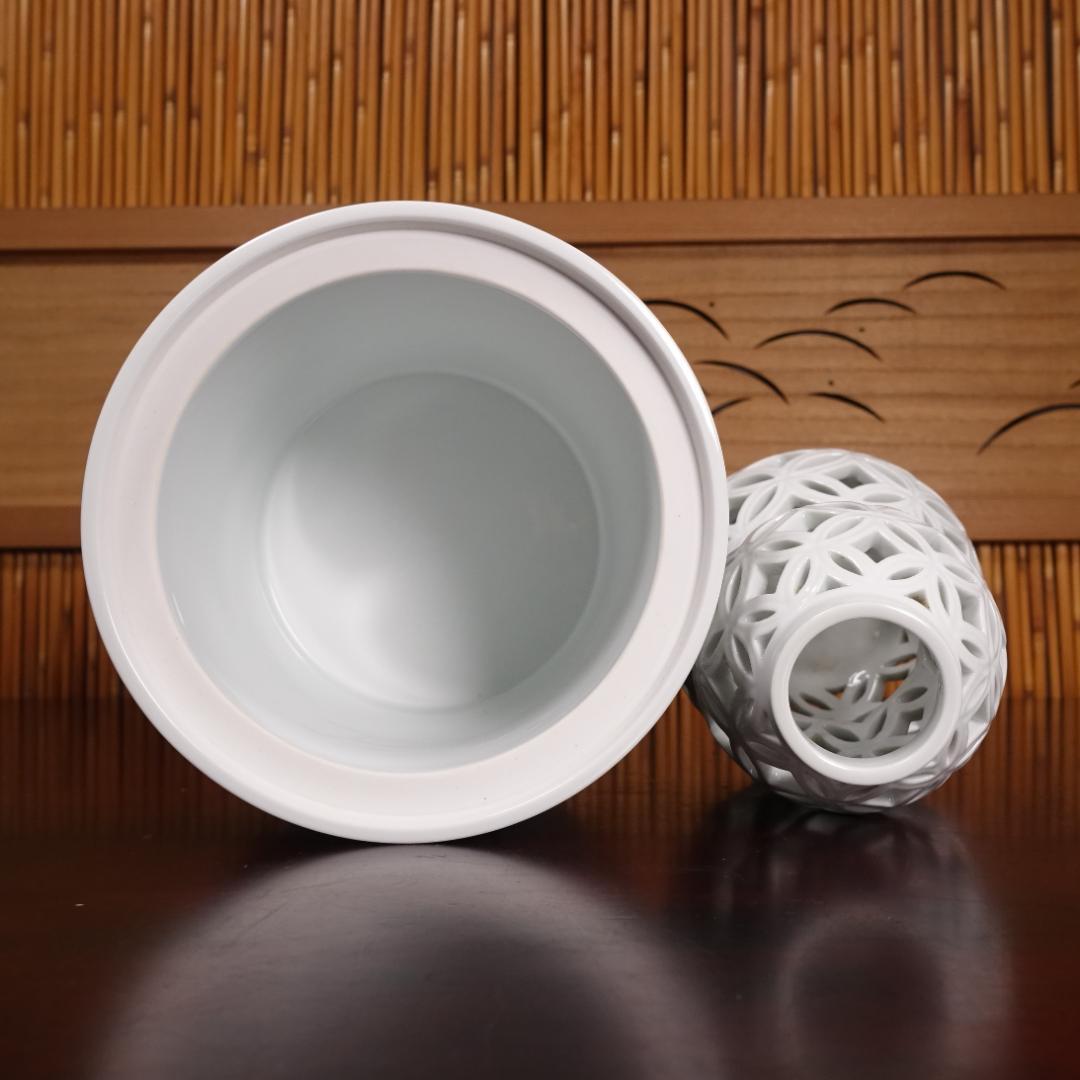 13代 横石嘉助 白磁七宝透 皆具 共箱 茶道具 平戸焼