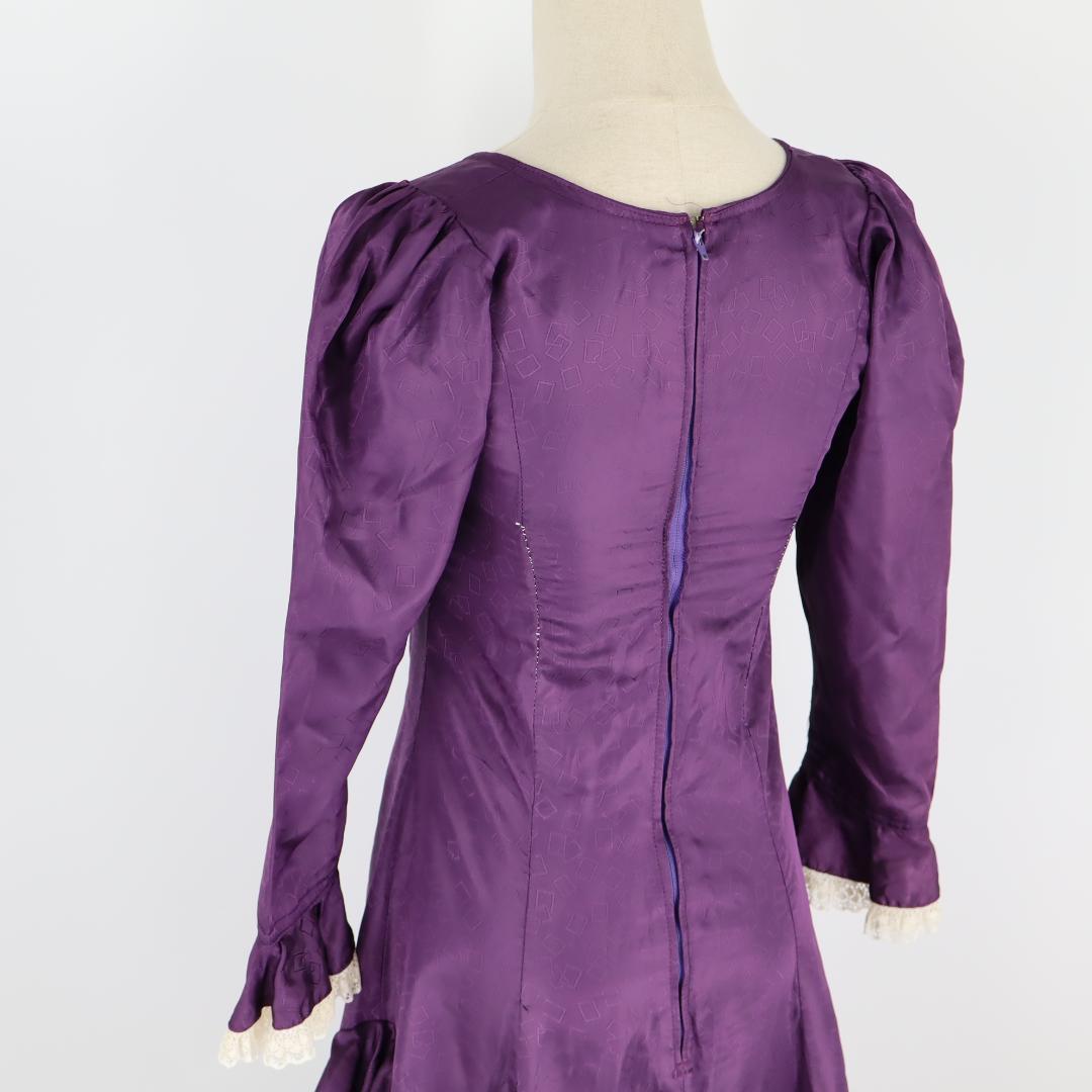 【美品 フラメンコ衣装】光沢パープル×柄×レース地 ドレス Flamenco