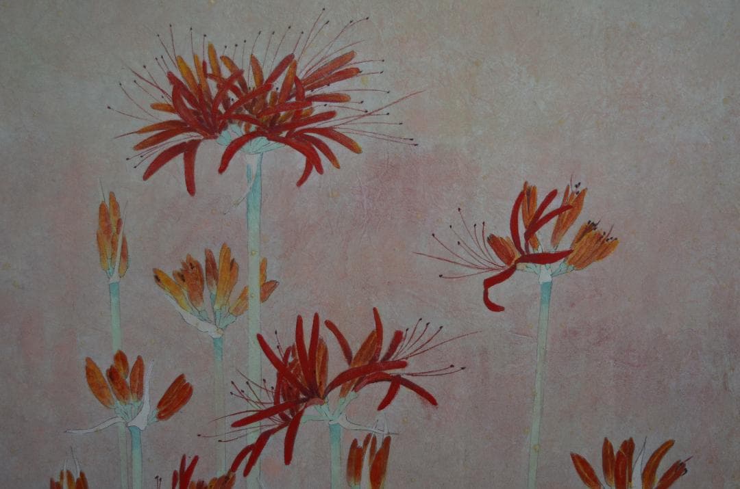 【曼珠沙華(彼岸花)」 岩絵の具 額入り】東山魁夷の流派