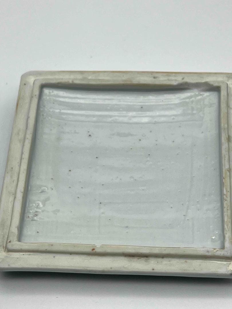 清雍正時代 染付 青花祥瑞花卉文四方印泥盒 蓋盒 香盒 文房香合(A-68)