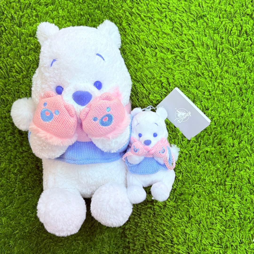 プーさん　ぬいぐるみ &キーチェーン ピンク×ブルー Winter Shiny