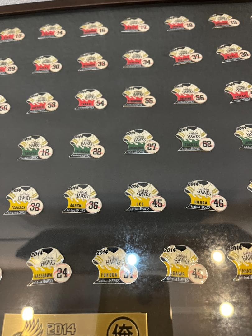 【限定】2014年ソフトバンクホークス ピンバッジ 65名コンプリート 額装品