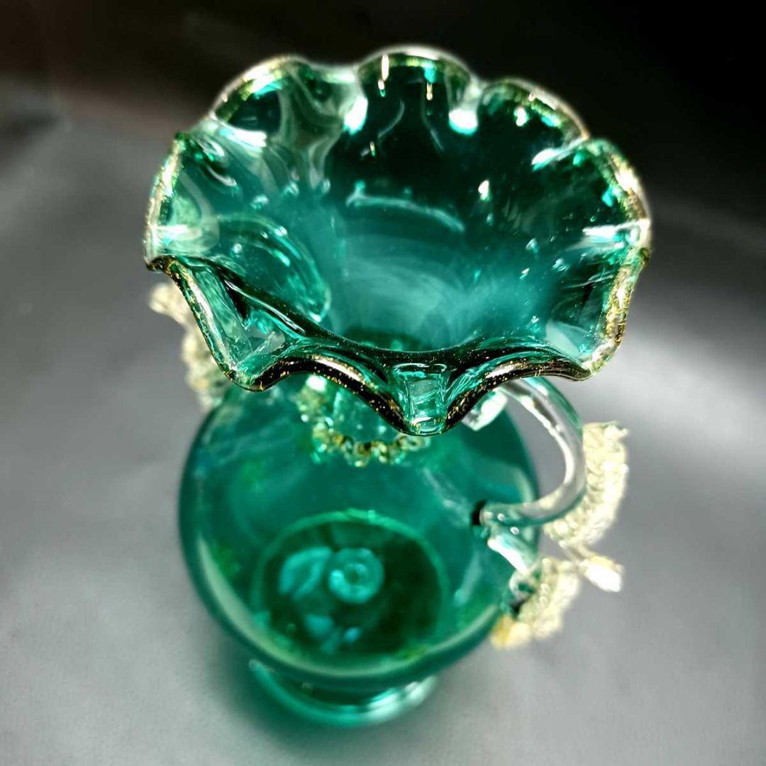MURANO ムラノ 金彩 双耳 グリーン 花器 オブジェ