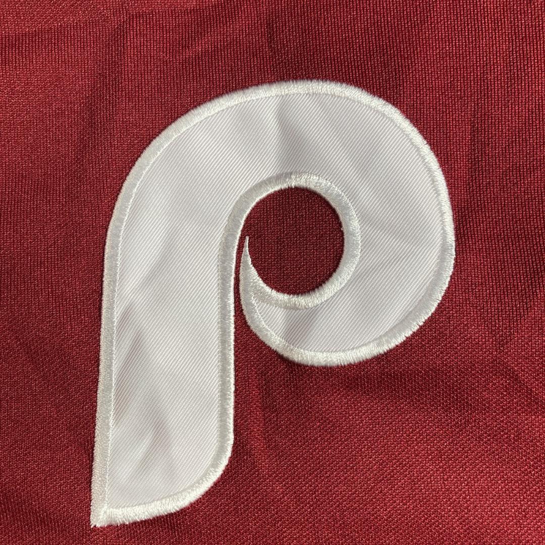 MLB フィリーズ 刺繍ロゴ スタジャン トラックジャケット 古着 XL えんじ