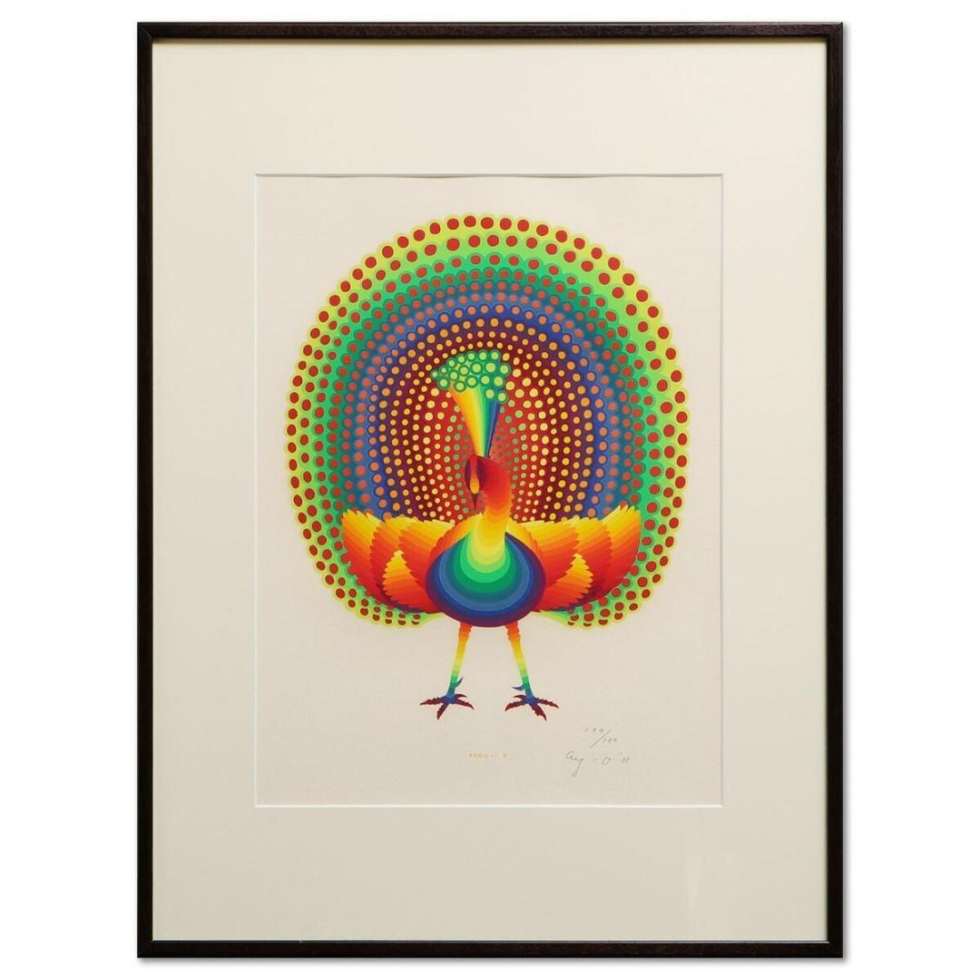 靉嘔 AY-O (アイオー) シルクスクリーン「孔雀」174/180 額装