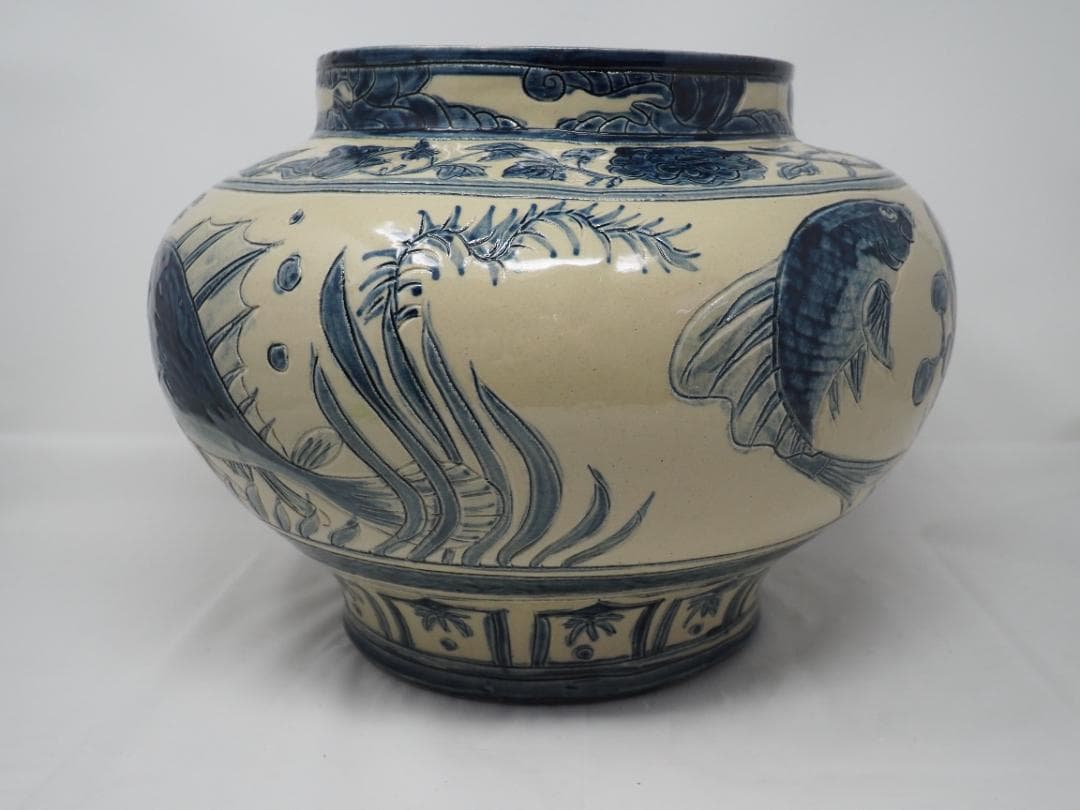 やちむん　魚文花瓶　沖縄　-SO