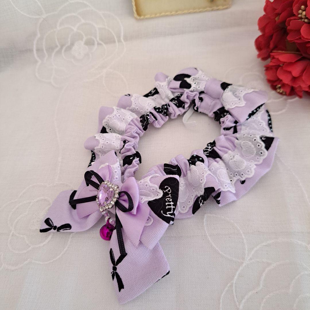 短毛シュシュバレンタインハート柄(パープル)わんちゃん猫ちゃん用