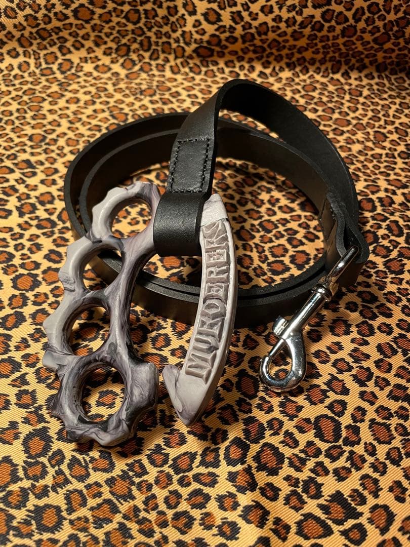 グレー黒　ナックル　ドッグ　リード　本革