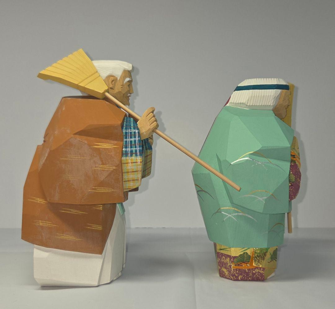 高砂　奈良一刀彫　人形　木工　金箔　松園