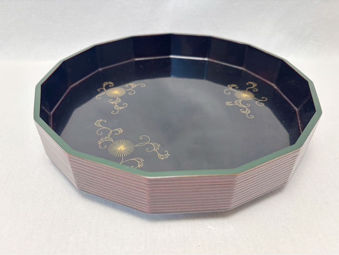 茶道具 表正作 鵬雲斎好 木製溜塗 蒔絵付 松聲盆 干菓子器 十五角 菓子器共箱