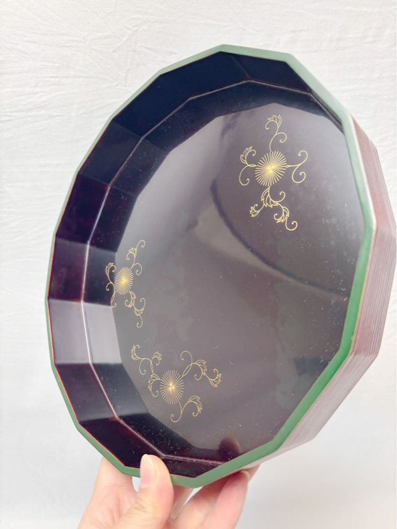 茶道具 表正作 鵬雲斎好 木製溜塗 蒔絵付 松聲盆 干菓子器 十五角 菓子器共箱