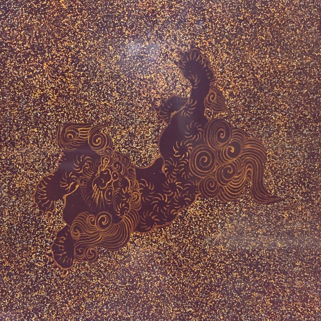 金蒔絵お重　漆器　木製　花鳥図柄　唐獅子図柄　五段重別蓋付き　共箱無