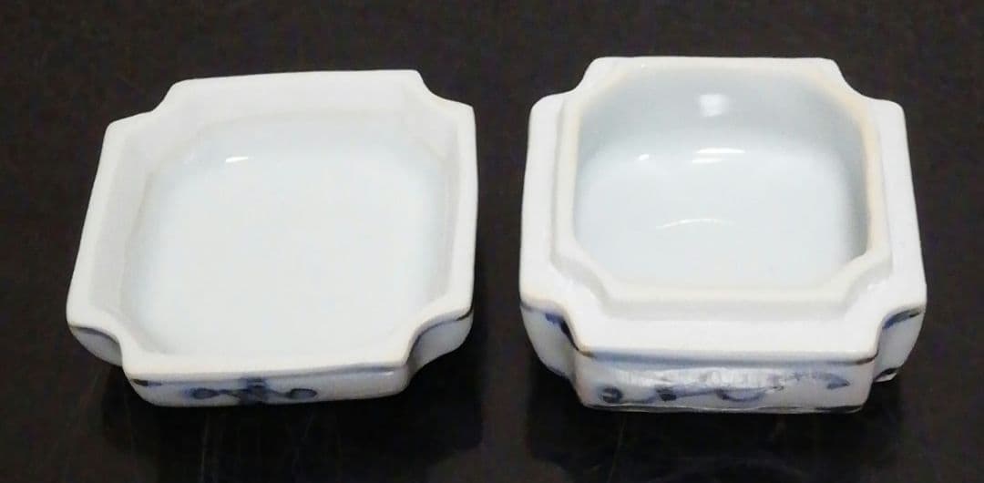 須田青華作　九谷焼　染付　呉須　周茂赦　香合　共箱　略歴付　茶道具