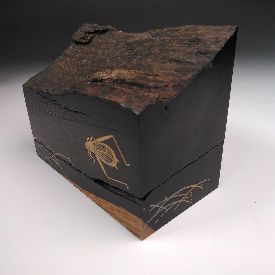 ア107 『蒔絵師　牧田芳祥　作』『黒檀　鈴虫蒔絵　香合　共箱』茶道具