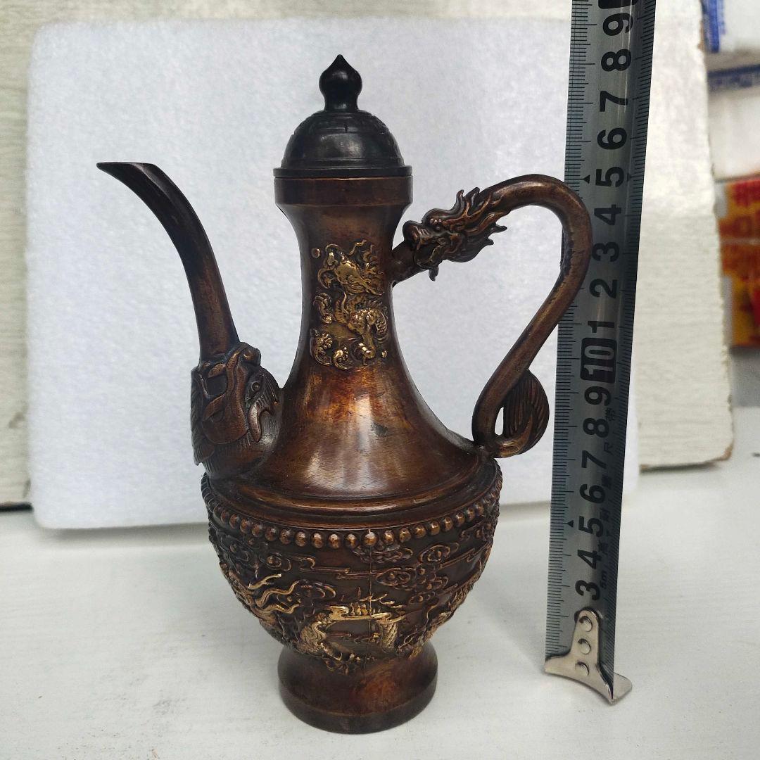 銅器 双龍酒壺 茶壺 家庭 茶道 工芸 置物