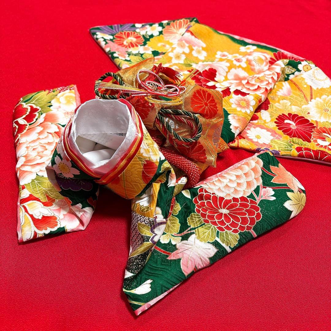 即納✨犬の着物 2way 犬用本格大振袖 SM グリーン 正絹金彩入り 犬服