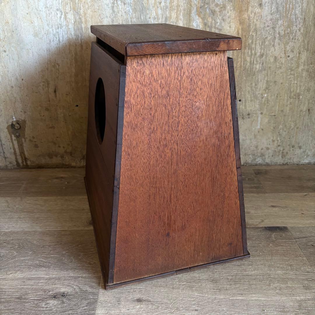 昭和レトロ　ヴィンテージ　木製踏み台　丸穴屑入　古道具　オイルフィニッシュ