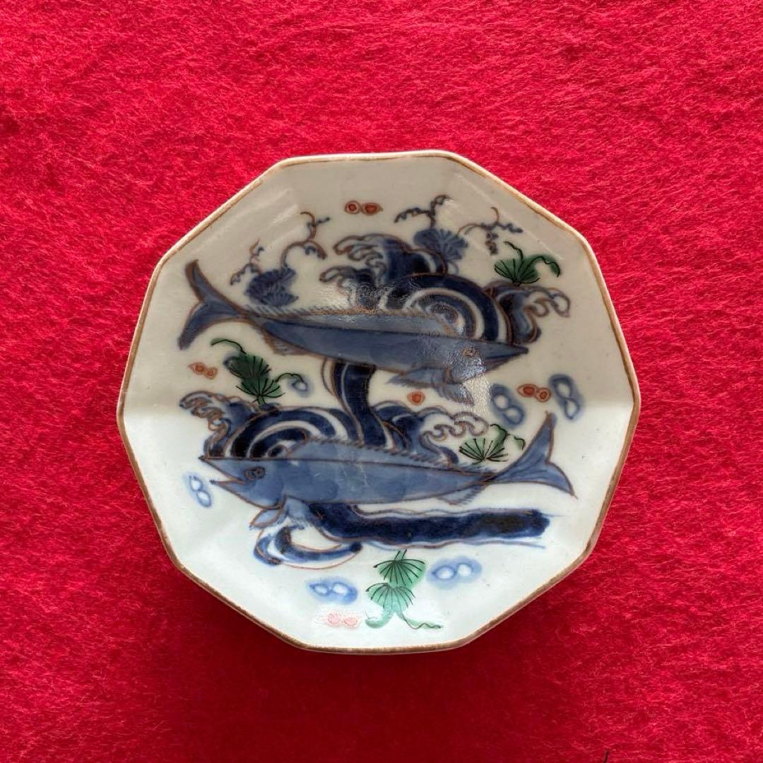 古伊万里　色絵　魚藻文　小皿　5枚組