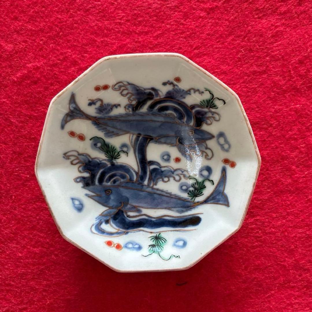 古伊万里　色絵　魚藻文　小皿　5枚組