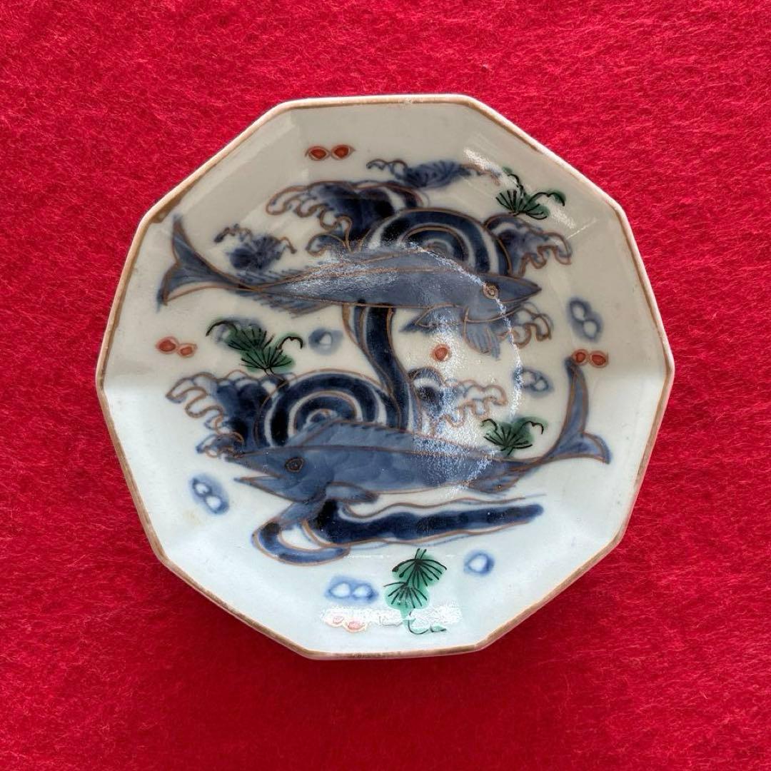古伊万里　色絵　魚藻文　小皿　5枚組