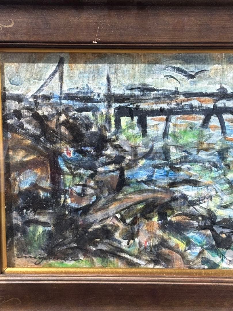 宮前文平　海岸風景　静岡県伊豆　絵　絵画　油彩　額