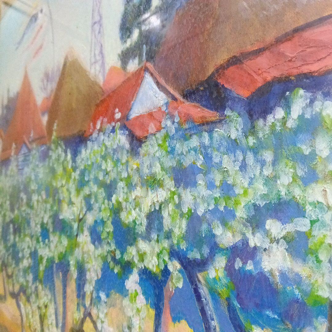 松井繁、油彩、林檎の花咲く頃〜津軽にて〜　真作保証