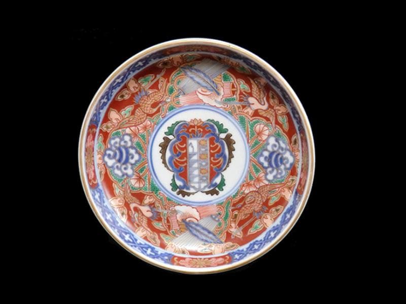 大聖寺伊万里　金襴手　鶴に吉祥紋の図　５寸半皿　041AS-CAl