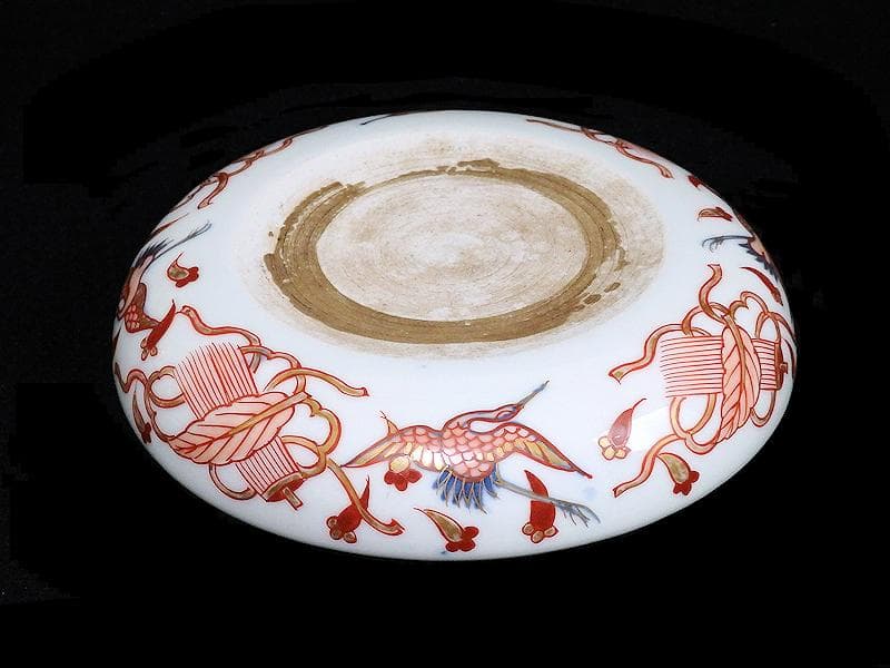 大聖寺伊万里　金襴手　鶴に吉祥紋の図　５寸半皿　041AS-CAl