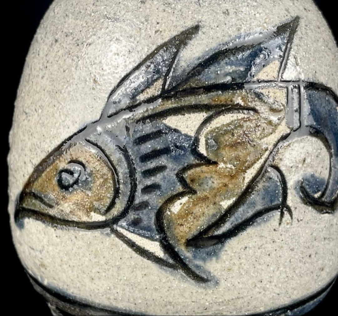 【美品】「凜」人間国宝 金城次郎 壺屋焼 魚文 徳利 酒器 やちむん 琉球