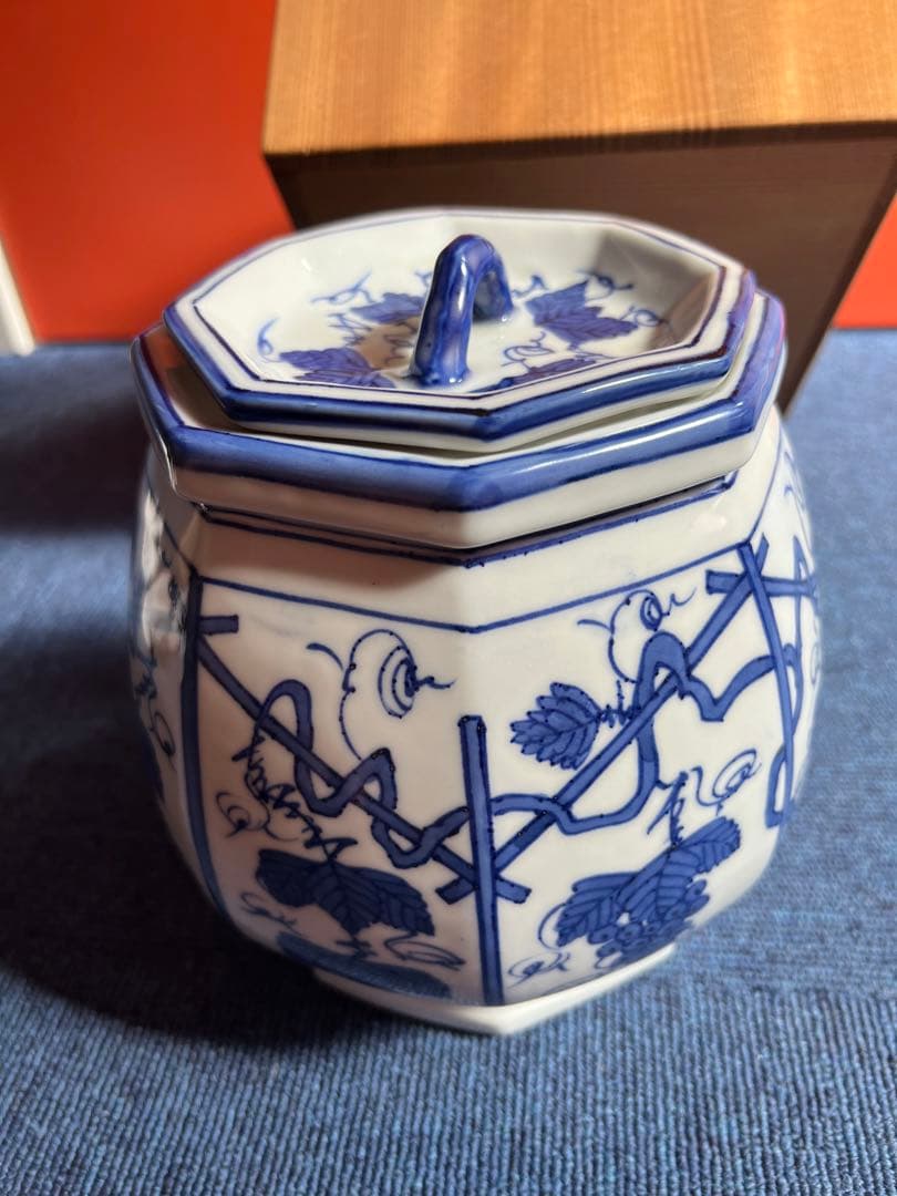 885  茶道具 水指  葡萄棚 染付 水指 京焼 平安 富田静山