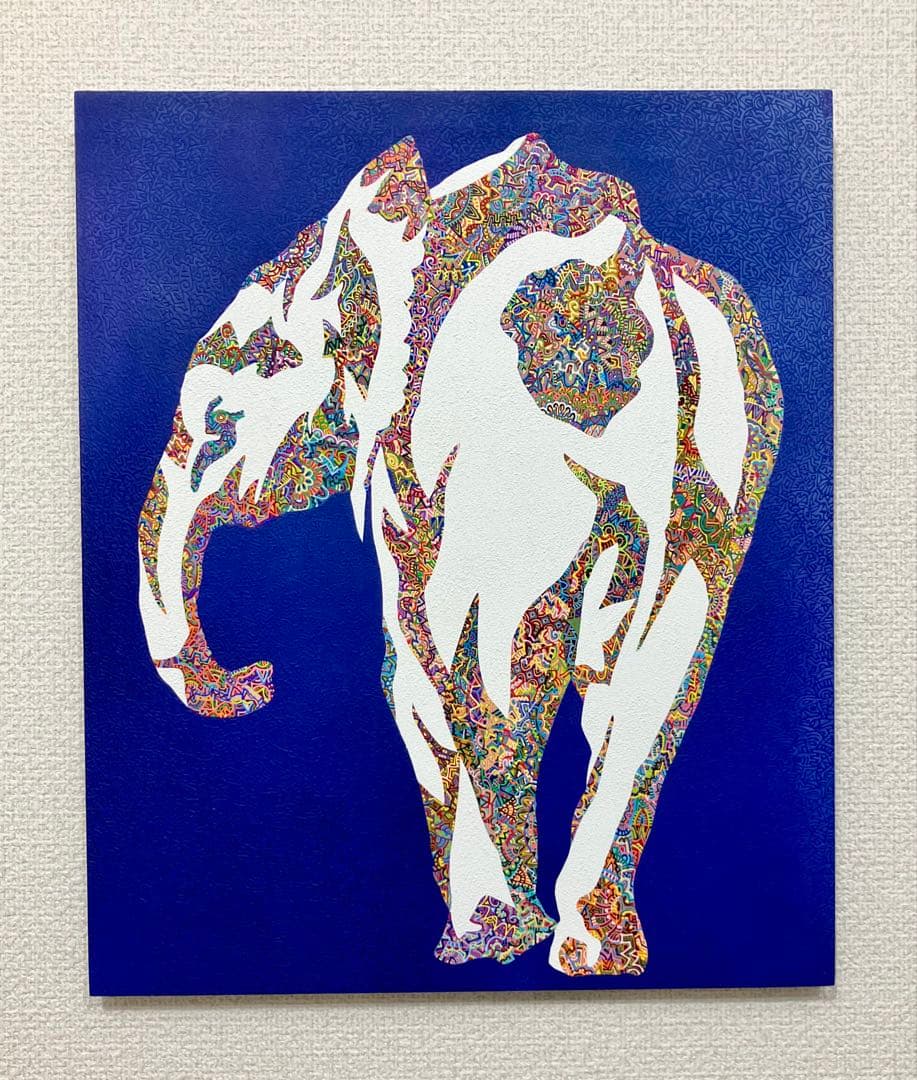 原画　象　動物画　絵画　アクリル画　現代アート　細密画　手描き　一点物
