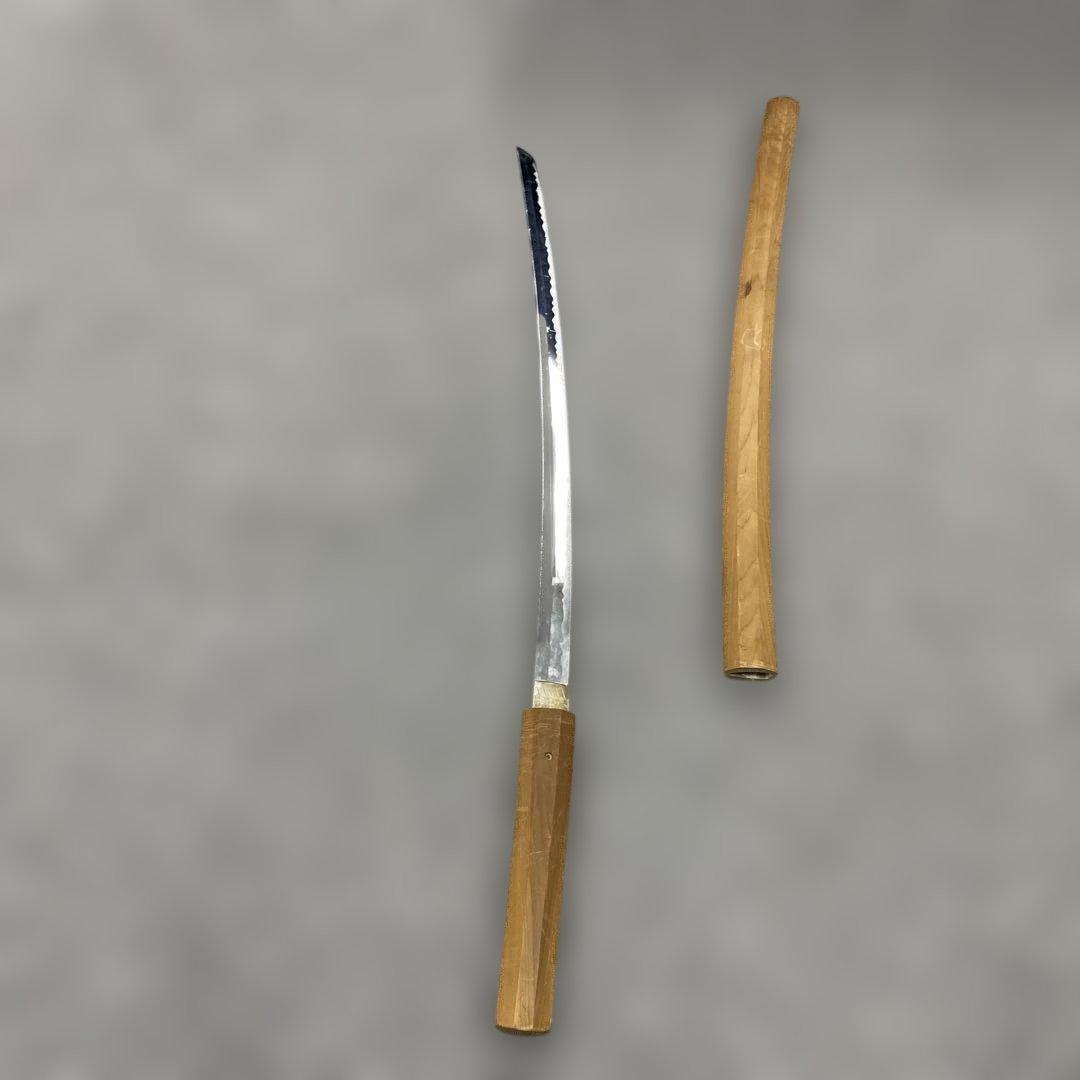 未開刃　模造刀、白鞘 刀 剣 長尺模造刀 木製ハンドル 曲線刃 刀 約98cm