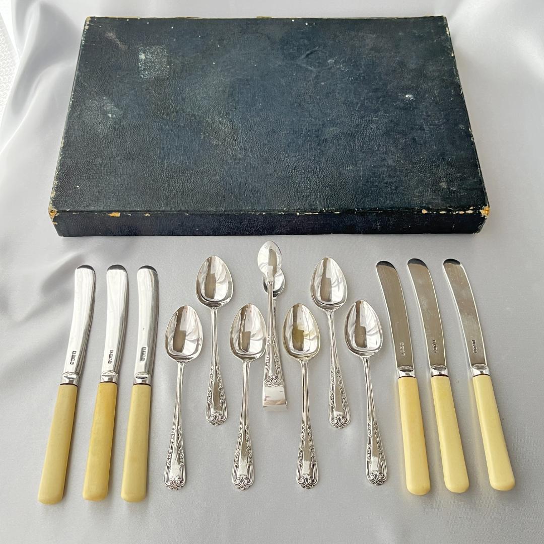 【英国】 アフタヌーンティーセット ティーナイフ ティースプーン トング ケース
