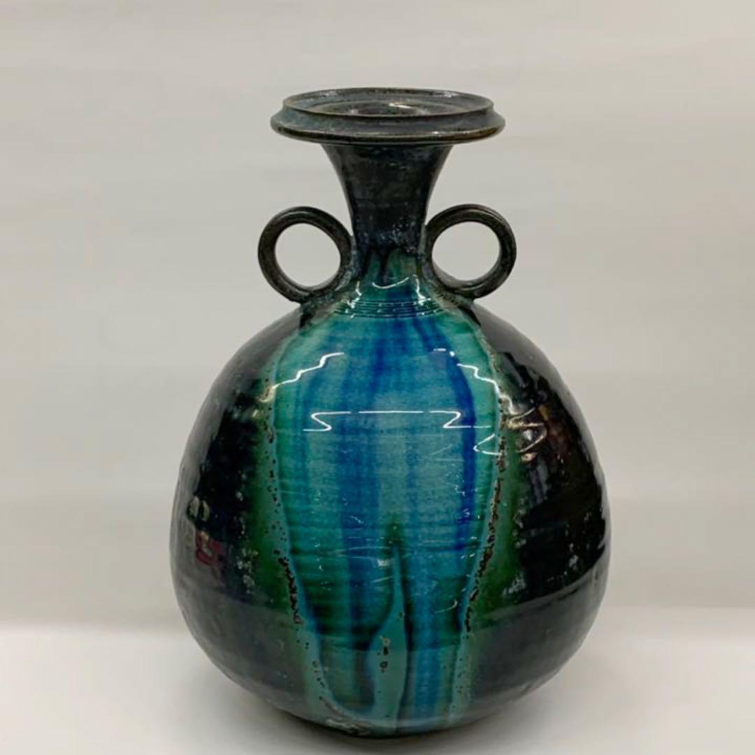 【花入れ15】青銅釉　加藤宇助　　高さ25㎝