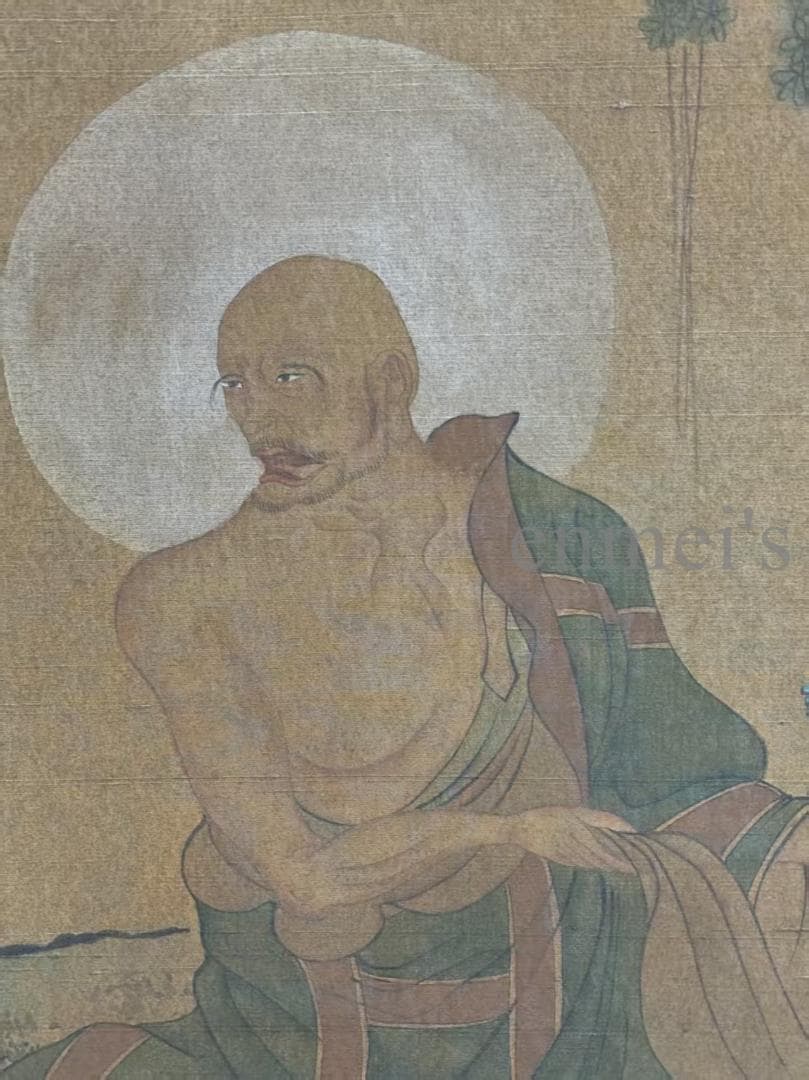 中国古美術 清時代 絹本手描き 呉道作款 羅漢図 三尺 牙軸 古玩 水墨画 掛軸