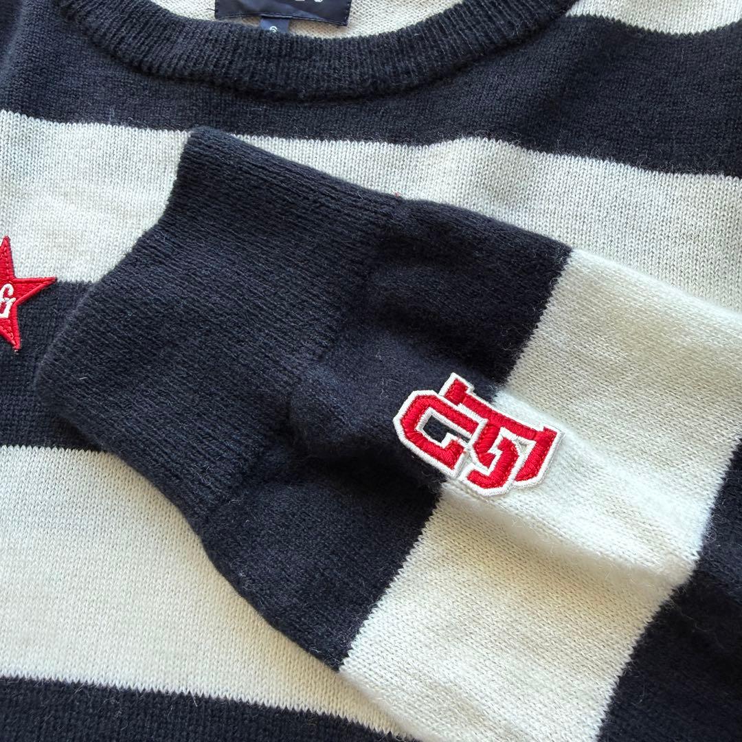 カシミヤ素材　パーリーゲイツ　ニット　XL〜XXL相当　白　紺　ボーダー　6