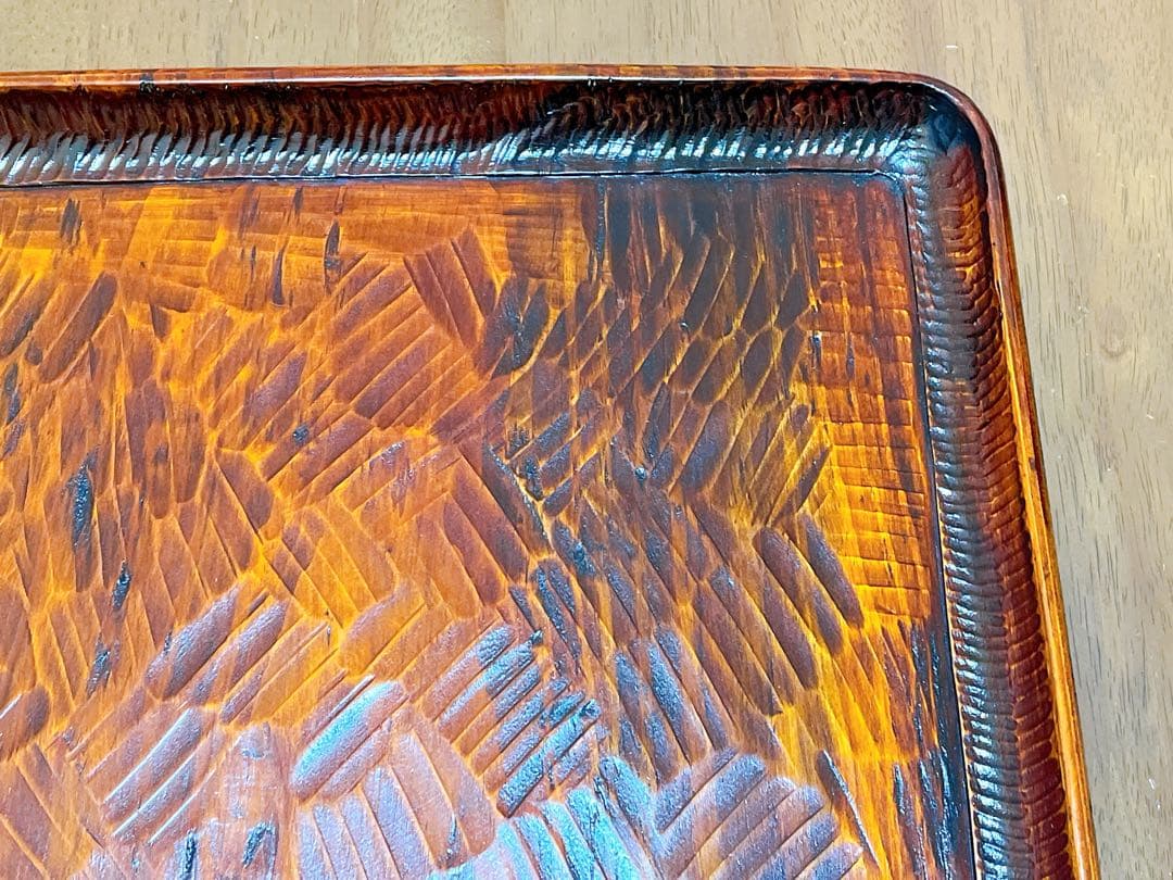 時代物 お膳 讃岐彫り 正方形 お盆 アンティーク 漆器 トレー 木彫り ３枚組