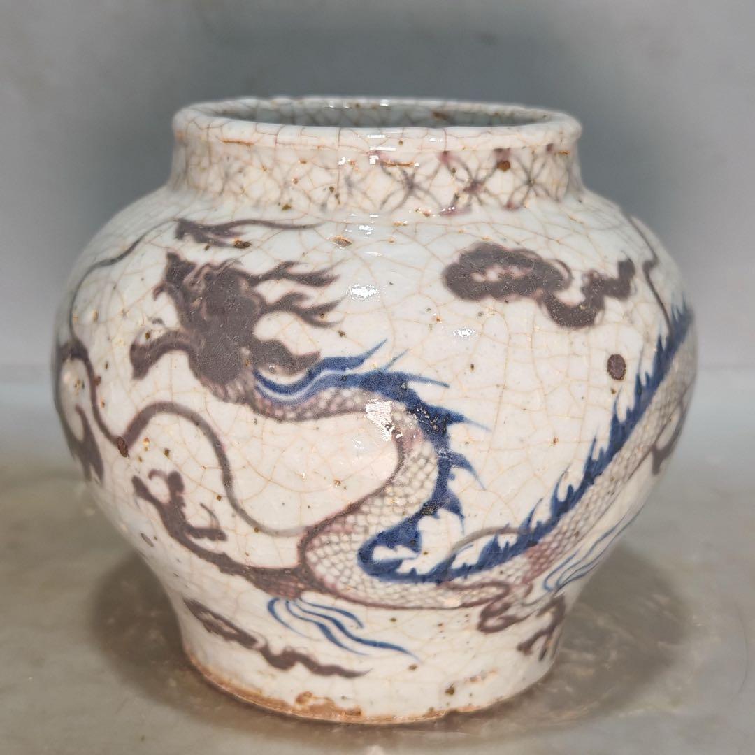 時代物　中国元時代　染付け　青花瓷　龍罐　時代物