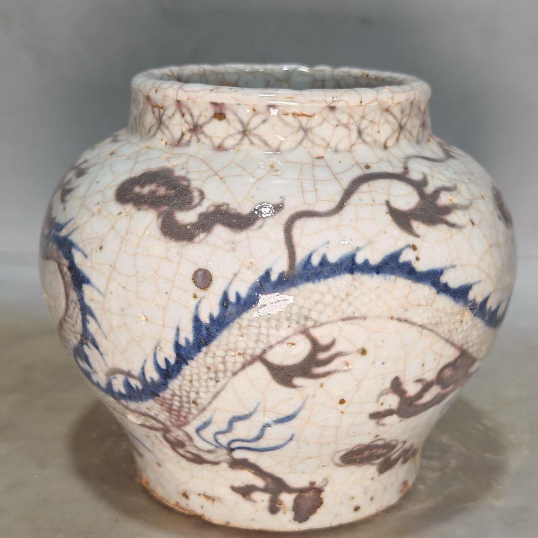 時代物　中国元時代　染付け　青花瓷　龍罐　時代物