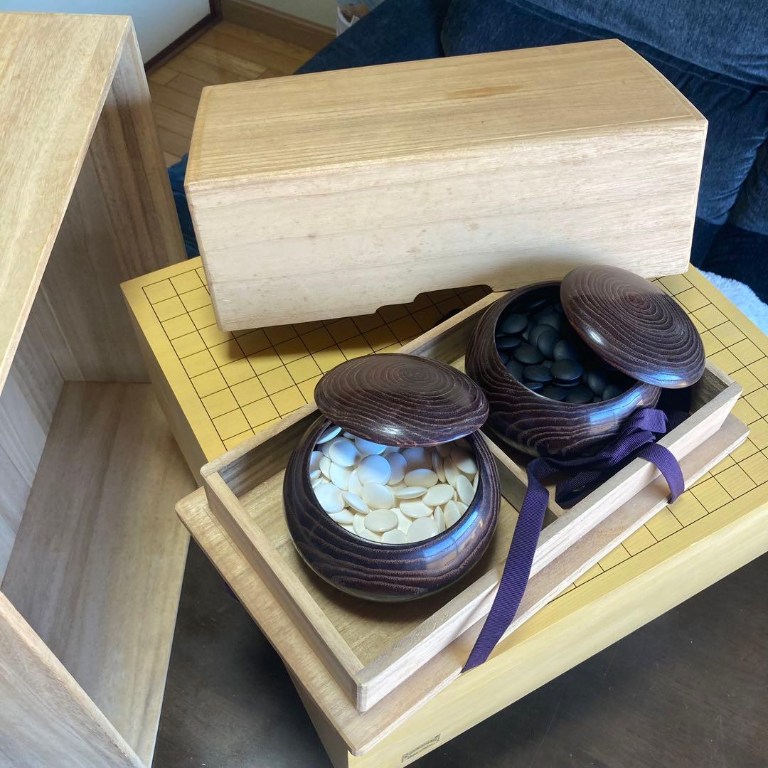 天然木　囲碁盤　蛤碁石　脚付へそ有り　布カバーと桐箱付き　セット