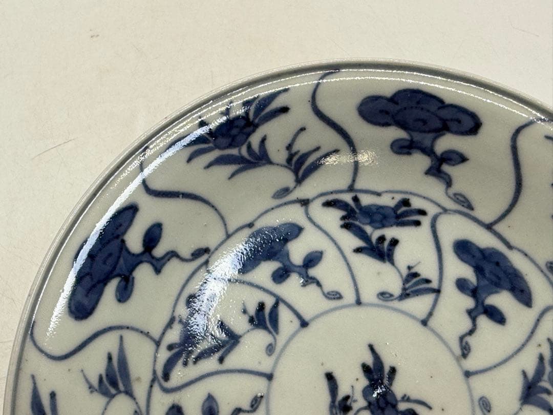 中国　清時代　染付　花卉紋皿　新渡　送料込み251020