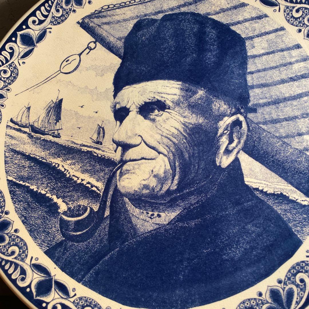 オランダ デルフト焼き 39.5cm壁掛け飾り皿 ヴィンテージ アート