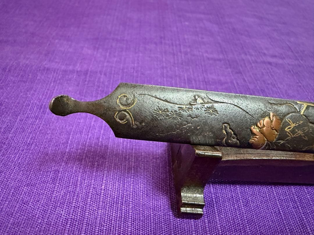 江戸後期　総鉄製笄　鉄拐仙人図　色絵象嵌（日本刀装具小柄小刀目貫縁頭鍔鐔拵八仙