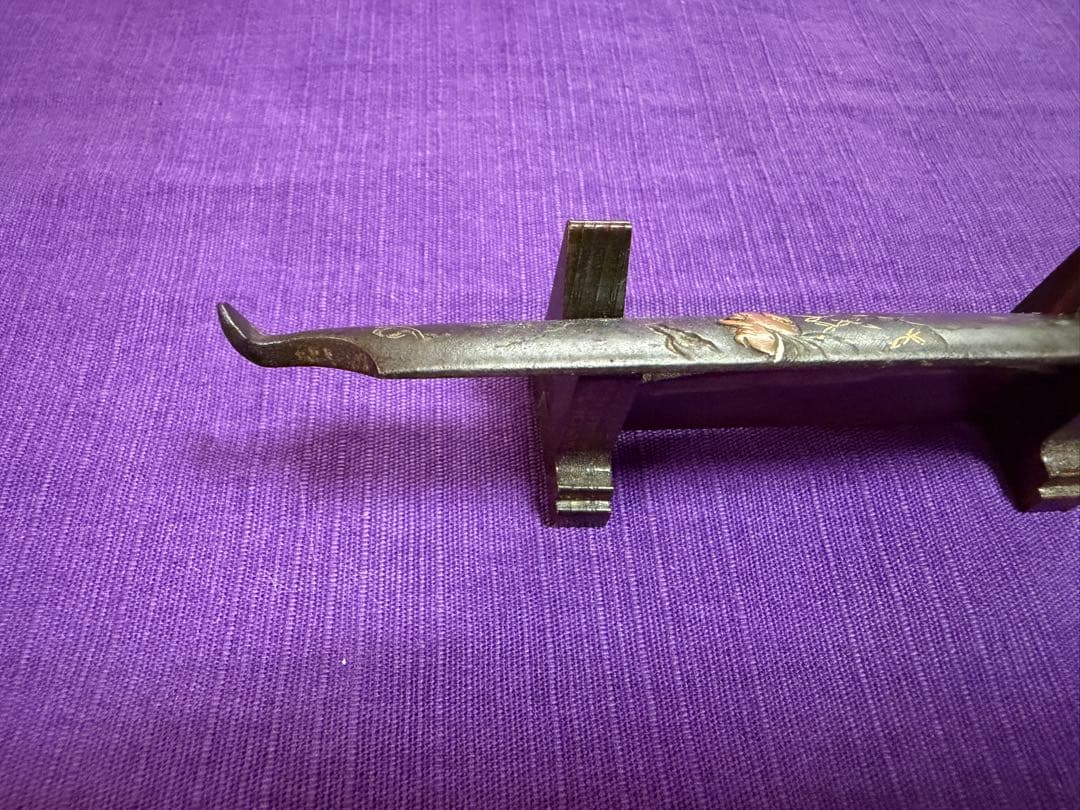 江戸後期　総鉄製笄　鉄拐仙人図　色絵象嵌（日本刀装具小柄小刀目貫縁頭鍔鐔拵八仙