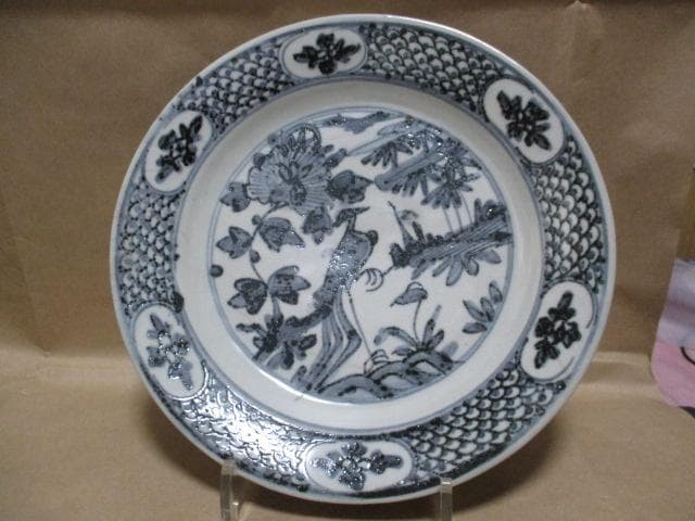 中国南部　明朝　青花魚藻文大皿　I14-2